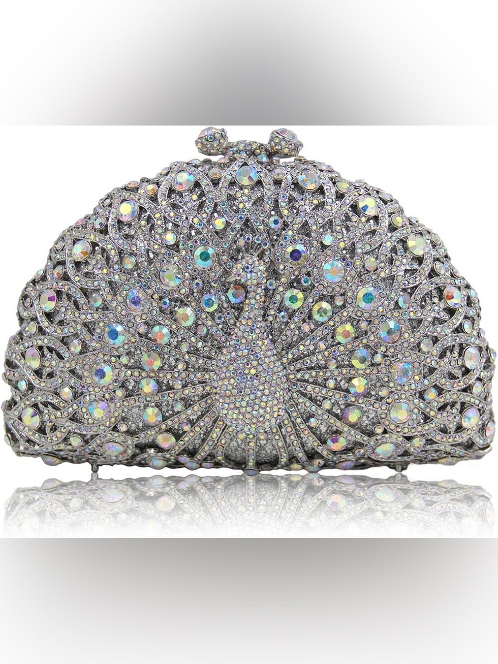 Peacock Luxury Crystals Iridescent Rhinestones Evening Clutch Party Bag